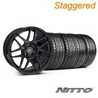 Staggered Piano Black Forgestar F14 Monoblock Wheel & NITTO Tire Kit - 18x9/10 (99-04 All) - Forgestar KIT||29834||29835||76003||76013