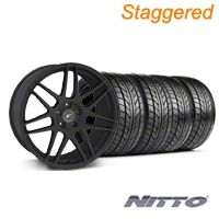 Staggered Textured Black Forgestar F14 Monoblock Wheel & NITTO Tire Kit - 18x9/10 (99-04 All) - Forgestar KIT||29838||29839||76003||76013