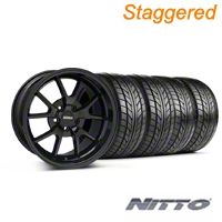 Staggered Gloss Black FR500 Wheel & NITTO Tire Kit - 18x9/10 (99-04 All) - AmericanMuscle Wheels KIT||28473||28475||76003||76013