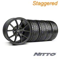 Staggered Matte Black FR500 Wheel & NITTO - 18x9/10 (99-04 All) - AmericanMuscle Wheels KIT||28473||28475||76003||76013