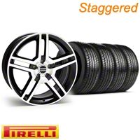 Staggered Black Machined 2010 Style GT500 Wheel & Pirelli Tire Kit - 19x8.5/10 (94-04 All)