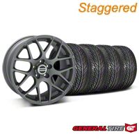 Staggered Charcoal AMR Wheel & General Tire Kit - 19x8.5/10 (05-14 All) - AmericanMuscle Wheels KIT28336||28339||63106||63107