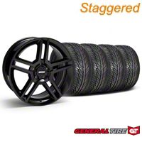 Staggered Black 2010 Style GT500 Wheel & General Tire Kit - 19x8.5/10 (05-14 All) - AmericanMuscle Wheels KIT28236||28239||63106||63107