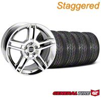 Staggered Chrome 2010 Style GT500 Wheel & General Tire Kit - 19x8.5/10 (05-14 All) - AmericanMuscle Wheels KIT28237||28240||63106||63107