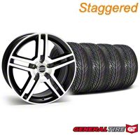 Staggered Black Machined 2010 Style GT500 Wheel & General Tire Kit - 19x8.5/10 (05-14 All) - AmericanMuscle Wheels KIT28238||28241||63106||63107
