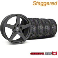 Staggered Matte Black Forgestar CF5 Wheel & General Tire Kit - 19x9/10 (05-14 All) - Forgestar KIT||29600||29601||63106||63107