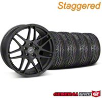Staggered Black Forgestar F14 Wheel & General Tire Kit - 19x9/10 (05-14 All) - Forgestar KIT||29604||29605||63106||63107