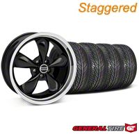 Staggered Black Bullitt Wheel & General Tire kit - 19x8.5/10 (05-14 All) - AmericanMuscle Wheels KIT28247||28248||63106||63107