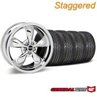Staggered Chrome Bullitt Wheel & General Tire Kit - 19x8.5/10 (05-14 All) - AmericanMuscle Wheels KIT28249||28250||63106||63107