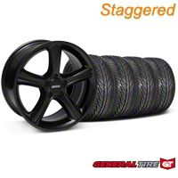 Staggered Black GT Premium Wheel & General Tire Kit - 19x8.5/10 (05-14 All) - AmericanMuscle Wheels KIT28230||28233||63106||63107
