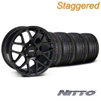 Staggered Black AMR Wheel & NITTO Invo Tire Kit - 18x9/10 (05-14) - AmericanMuscle Wheels KIT||33782||33780||79522|79523