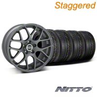 Staggered Charcoal AMR Style Wheel & NITTO Invo Tire Kit -18x9/10 (05-14 All) - AmericanMuscle Wheels KIT28330||28333||79522||79523