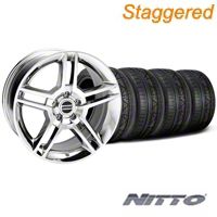 Staggered Chrome 2010 Style GT500 Mustang Wheel & NITTO Invo Tire Kit - 18x9/10 (05-14 All) - AmericanMuscle Wheels KIT28220||28226||79522||79523