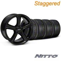 Staggered Black 2010 GT Premium Mustang Wheel & NITTO Invo Tire Kit - 18x9/10 (05-14 All) - AmericanMuscle Wheels KIT28210||28216||79522||79523