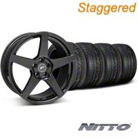 Staggered Piano Black Forgestar CF5 Monoblock Wheel & Nitto Invo Tire Kit - 18x9/10 (05-14 All) - Forgestar KIT||29618||29619||79522||79523
