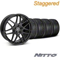 Staggered Piano Black Forgestar F14 Monoblock Wheel & Nitto Invo Tire Kit - 18x9/10 (05-14 All) - Forgestar KIT||29622||29623||79522||79523