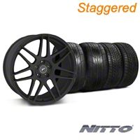Staggered Textured Black Forgestar F14 Monoblock Wheel & NITTO Tire Kit - 20x9/11 (05-14 All) - Forgestar KIT||29624||29625||76029||79529
