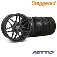 Staggered Matte Black Forgestar F14 Monoblock Wheel & NITTO Tire Kit - 20x9/11 (05-14 All) - Forgestar KIT||29628||29829||76029||79529