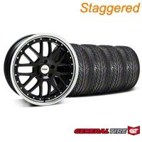 Staggered Black w/ Polished Lip TSW Valencia Wheel & General Tire Kit - 19x8/9.5 (05-14 All) - TSW KIT||33625||33626||63106||63107