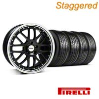 Staggered Black w/ Polished Lip TSW Valencia Wheel & Pirelli Tire Kit - 19x8/9.5 (05-14 GT, V6) - TSW KIT||33625||33626||63101||63102