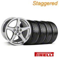 Staggered Chrome Saleen Style Wheel & Pirelli Tire Kit - 19x8.5/10 (05-14 All) - AmericanMuscle Wheels KIT||99261||99262||63101||63102