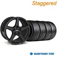 Staggered Black Saleen Style Wheel & Sumitomo Tire Kit - 19x8.5/10 (05-14 All) - AmericanMuscle Wheels KIT||99259||99260||63036||63037