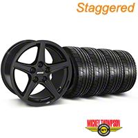 Staggered Black Saleen Style Wheel & Mickey Thompson Tire Kit  - 19x8.5/10 (05-14 All) - AmericanMuscle Wheels KIT||99259||99260||79539||79540