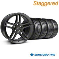Staggered Matte Black 2010 Style GT500 Wheel & Sumitomo Tire Kit - 19x8.5/10 (05-14 All) - AmericanMuscle Wheels KIT||99270||99271||63036||63037