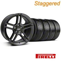 Staggered Matte Black 2010 Style GT500 Wheel & Pirelli Tire Kit - 19x8.5/10 (05-14 All) - AmericanMuscle Wheels KIT||99270||99271||63101||63102