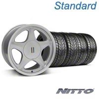 Silver w/Machined Lip Pony Style Wheel & NITTO Tire - 5 Lug Kit - 17x8 (87-93; Excludes 93 Cobra)