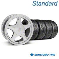 Chrome Pony Style Wheel & Sumitomo Tire - 5 Lug Kit - 17x8 (87-93; Excludes 93 Cobra) - AmericanMuscle Wheels KIT||99215||63010