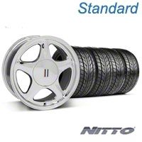 Chrome Pony Style Wheel & NITTO Tire - 5 Lug Kit - 17x8 (87-93; Excludes 93 Cobra) - AmericanMuscle Wheels KIT||99215||76004