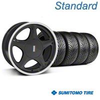 Black w/Machined Lip Pony Style Wheel & Sumitomo Tire - 5 Lug Kit - 17x9 (87-93; Excludes 93 Cobra) - AmericanMuscle Wheels KIT||99216||63010