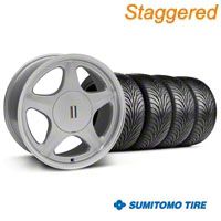 Staggered Silver w/Machined Lip Pony Style Wheel & Sumitomo Tire - 5 Lug Kit - 17x8/10 (87-93; Excludes 93 Cobra)