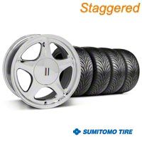 Staggered Chrome Pony Style Wheel & Sumitomo Tire - 5 Lug Kit - 17x8/10 (87-93; Excludes 93 Cobra)