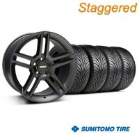 Staggered Matte Black 2010 Style GT500 Wheel & Sumitomo Tire Kit - 18x9/10 (05-14 All) - AmericanMuscle Wheels KIT99268||99269||63008||63009