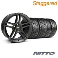 Staggered Matte Black 2010 Style GT500 Wheel & NITTO Tire Kit - 18x9/10 (05-14 All) - AmericanMuscle Wheels KIT99268||99269||76009||76010