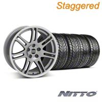 Staggered Anthracite 10th Anniversary Style Wheel & NITTO Tire Kit - 18x9/10 (94-98 All) - AmericanMuscle Wheels KIT||28347||28350||76002||76003