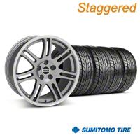 Staggered Anthracite 10th Anniversary Style Wheel & NITTO Tire Kit - 18x9/10 (05-14 All) - AmericanMuscle Wheels KIT||28347||28350||76009||76010