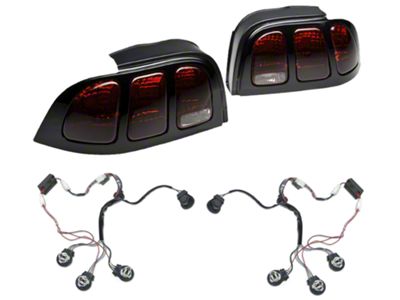 Raxiom Tail Lights and Sequential Tail Light Kit; Black Housing; Smoked Lens (94-98 Mustang)