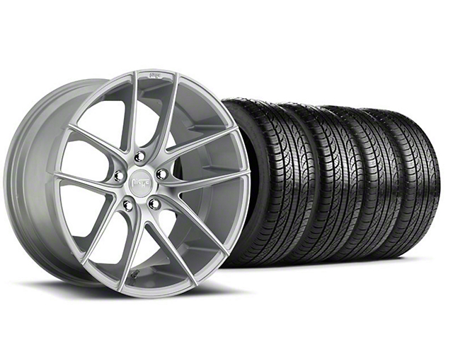 Staggered Niche Targa Matte Silver Wheel and Pirelli Tire Kit; 19x8.5/9.5 (05-14 Mustang)