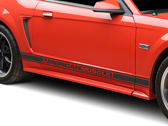 SEC10 Rocker Stripes with AmericanMuscle Logo; Matte Black (94-04 Mustang)