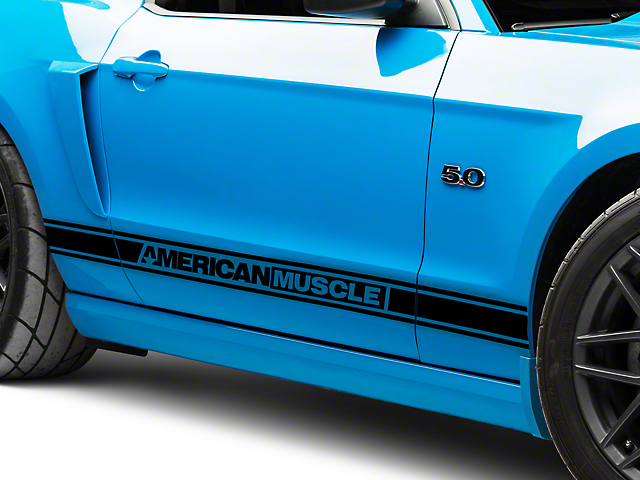 SEC10 Rocker Stripes with AmericanMuscle Logo; Gloss Black (05-14 Mustang)