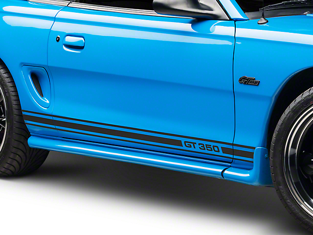 SEC10 Rocker Stripes with GT350 Logo; Matte Black (94-04 Mustang)