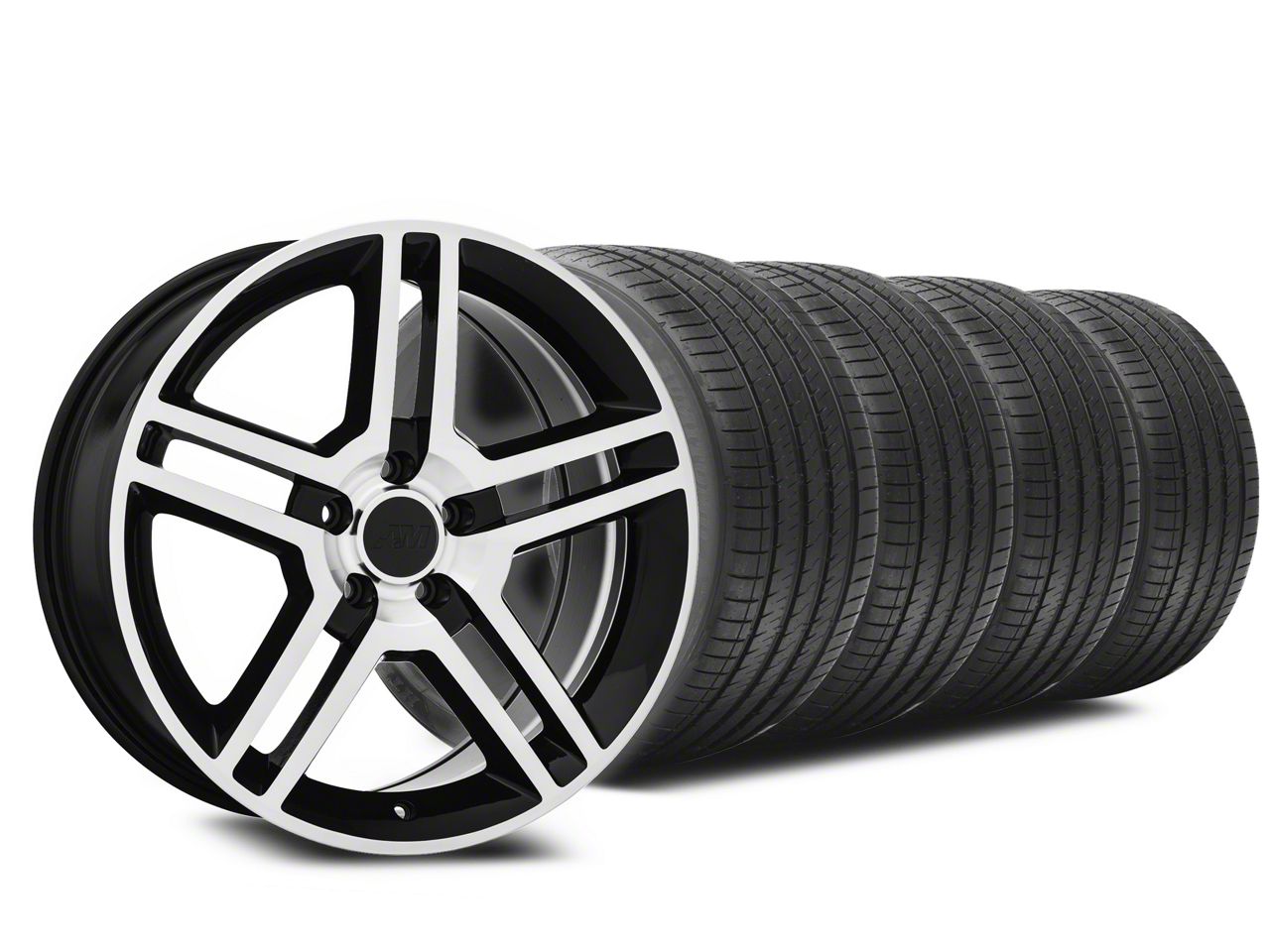 2010 GT500 Style Black Machined Wheel and Sumitomo Maximum Performance HTR Z5 Tire Kit; 19x8.5 (05-14 Mustang)