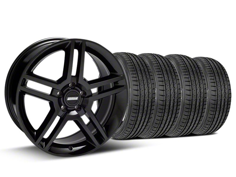 Staggered 2010 GT500 Style Black Wheel and Sumitomo Maximum Performance HTR Z5 Tire Kit; 19x8.5/10 (05-14 Mustang)