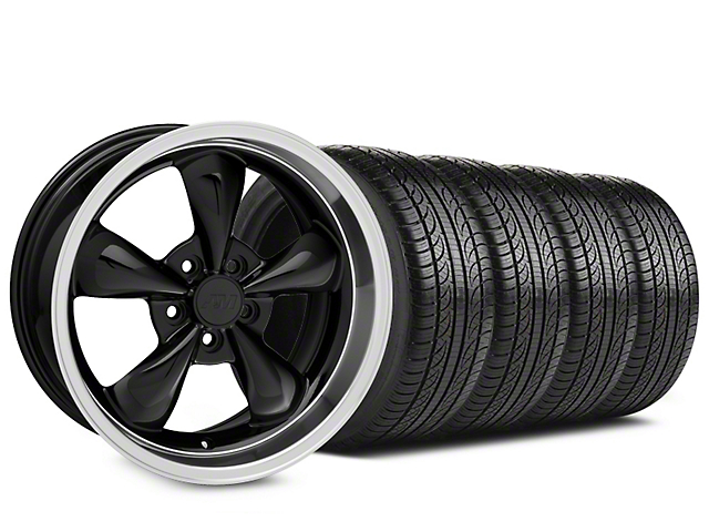 Staggered Bullitt Black Wheel and Pirelli Tire Kit; 19x8.5/10 (05-14 Mustang Standard GT, V6)
