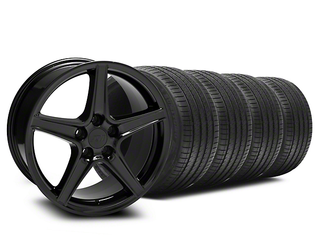 Saleen Style Black Wheel and Sumitomo Maximum Performance HTR Z5 Tire Kit; 18x9 (99-04 Mustang)