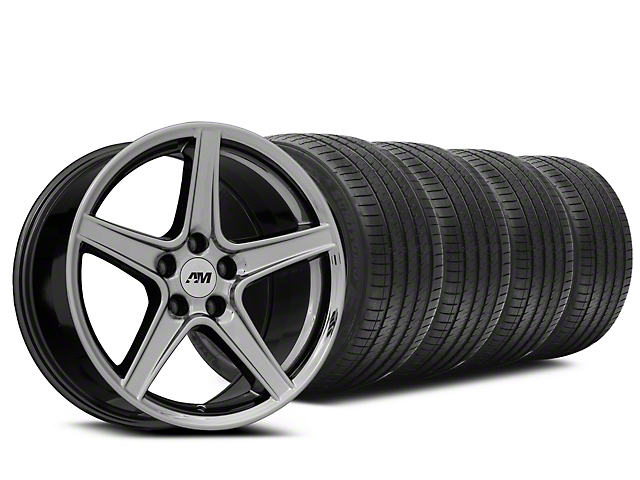 Saleen Style Black Chrome Wheel and Sumitomo Maximum Performance HTR Z5 Tire Kit; 18x9 (99-04 Mustang)