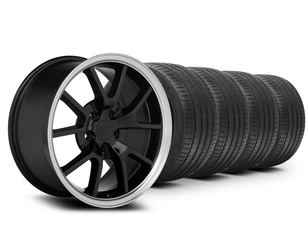 FR500 Style Black Wheel and Sumitomo Maximum Performance HTR Z5 Tire Kit; 18x9 (94-98 Mustang)